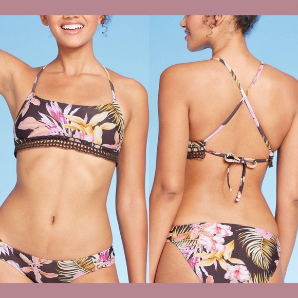 NEW Xhilaration Floral Crochet Trim Bikini Top + Hipster Bottom [‎ Small ] - Picture 11 of 13